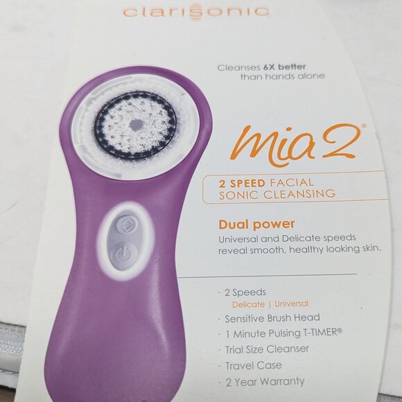 New Purple Clarisonic Mia 2 (2 Speed) Sonic Facial Cleansing System Set - Picture 4 of 6